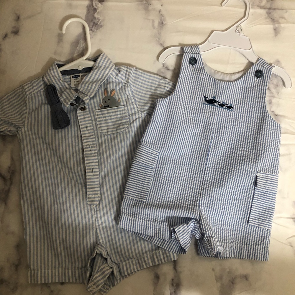 2 baby boy rompers old navy & starting out